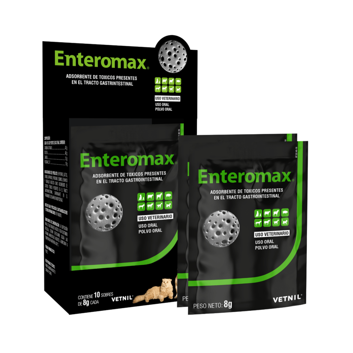 Enteromax Adsorbente de Toxinas y Venenos Para Perro y Gato X 10 Sobres