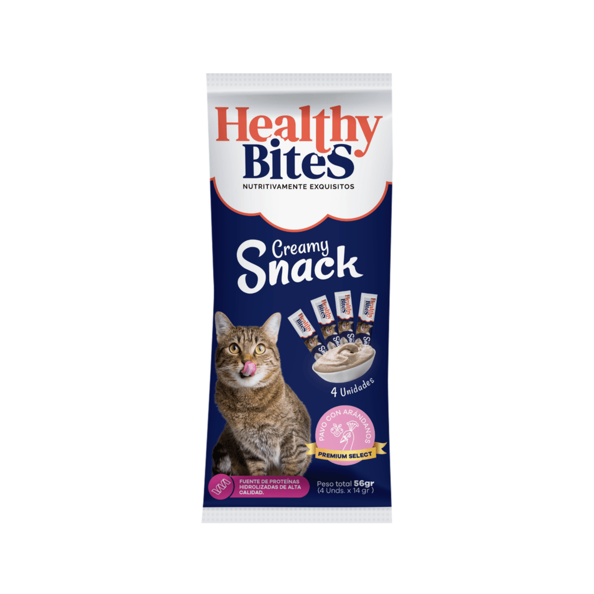 Snack Para Gato Healthy Bites Creamy Snack Pavo y Arándanos X 4 Unidades