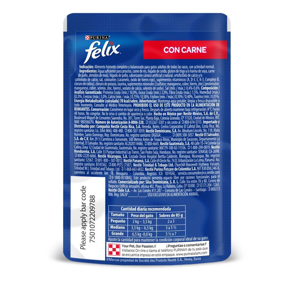 Alimento Húmedo Para Gato Felix Classic Con Carne