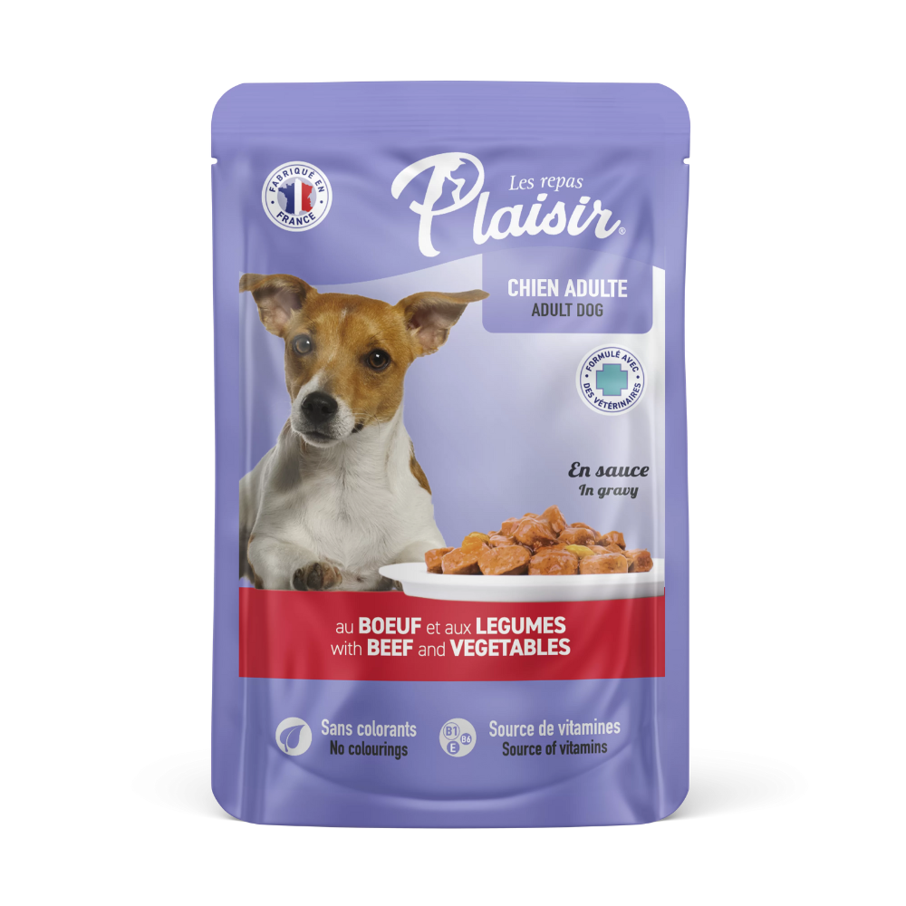 Plaisir Perro Adulto: Alimento húmedo - Trocitos con buey y verduras en salsa